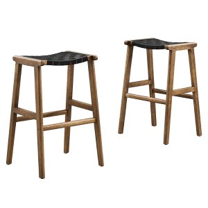 Modway Saoirse Leather Wood Bar Stool, Set of 2
