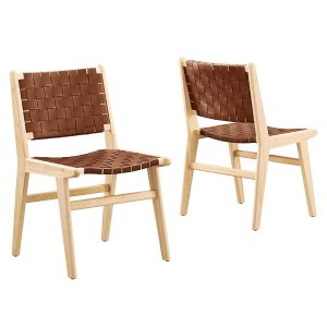 Modway Saoirse Leather Wood Dining Side Chair, Set of 2
