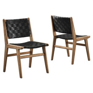 Modway Saoirse Leather Wood Dining Side Chair, Set of 2