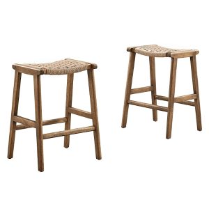 Modway Saoirse Woven Rope Wood Counter Stool, Set of 2
