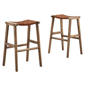 Modway Saoirse Leather Wood Bar Stool, Set of 2