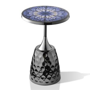 Furniture of America Knoll 16 Iron Round End Table with Geometric Pattern Top and Hammered Base