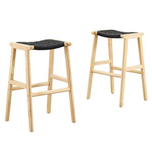 Modway Saoirse Woven Rope Wood Bar Stool, Set of 2