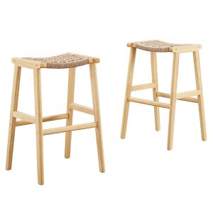 Modway Saoirse Woven Rope Wood Bar Stool, Set of 2