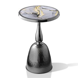 Furniture of America Knoll 16 Iron Round End Table with Marble-Pattern Top and Hammered Base