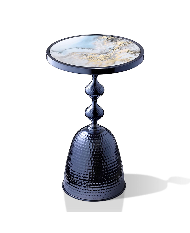 Furniture of America Knoll 16 Iron Round End Table with Ocean Marble-Pattern Top and Hammered Base