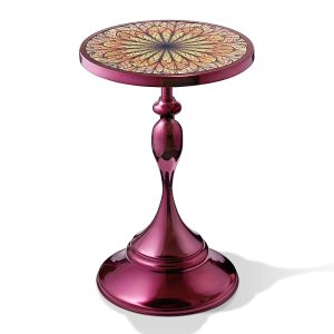 Furniture of America Knoll 16 Iron Round End Table with Geometric Pattern Top and Trumpet Base