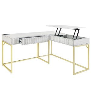 Furniture of America Prelli Steel Base Adjustable Lift Top L-Shaped Writing Desk with Usb Ports and Outlets