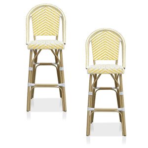 Furniture of America Haley Aluminum and Pe Wicker Outdoor Bar Chairs, Set of 2