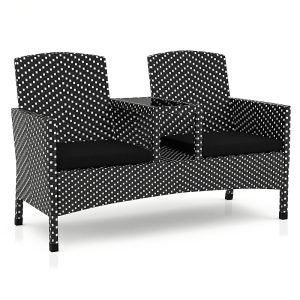 Furniture of America Outdoor Pe Wicker Patio Conversation Loveseat with Built-in Glass End Table