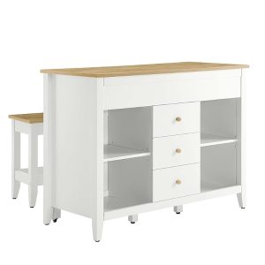 Modway Farmstead Kitchen Island and Stool, Set of 3