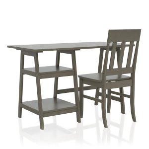 Furniture of America Salina Solid Wood 2-Shelf Writing Desk with Chair, Set of 2