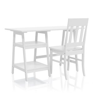 Furniture of America Salina Solid Wood 2-Shelf Writing Desk with Chair, Set of 2