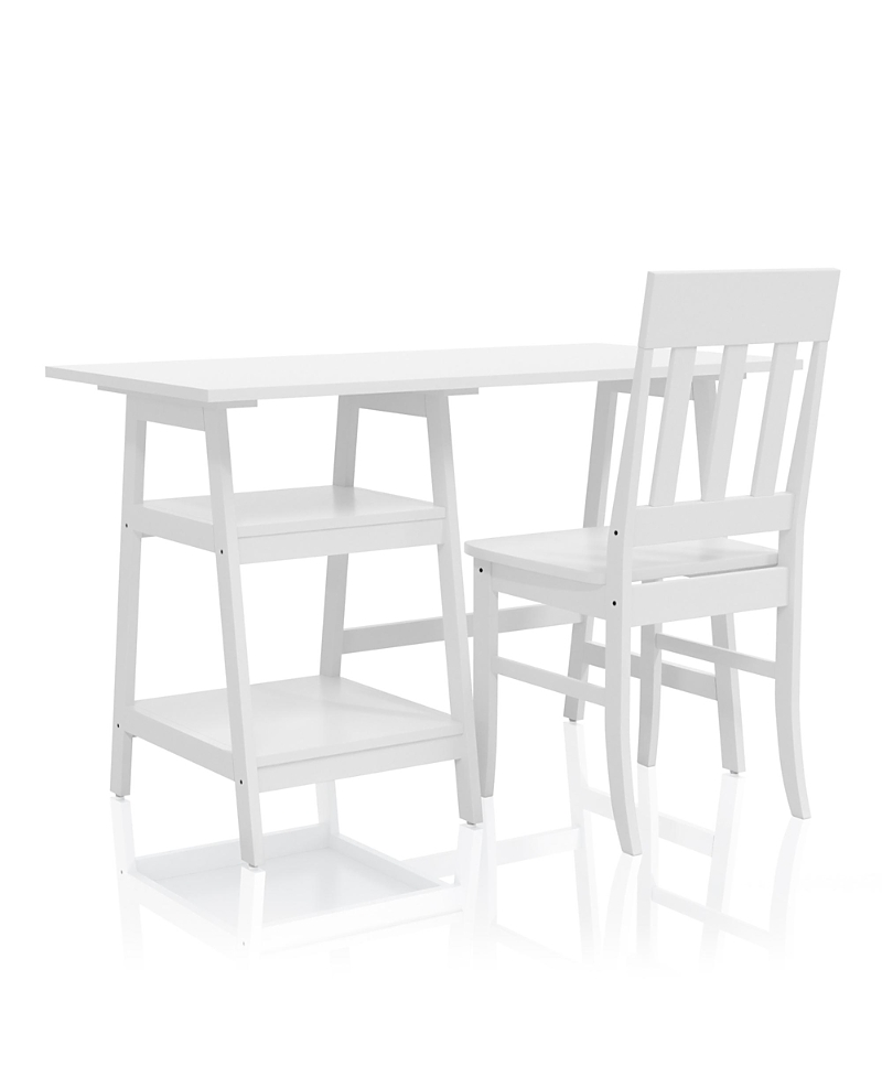 Furniture of America Salina Solid Wood 2-Shelf Writing Desk with Chair, Set of 2