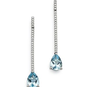 Bloomingdale's Aquamarine & Diamond Linear Drop Earrings in 14K White Gold - 100% Exclusive- 3117091