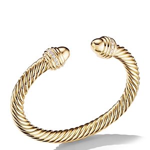 David Yurman Cable Bracelet in 18K Yellow Gold with Gold Dome & Diamonds- 4363340