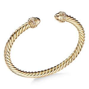 David Yurman Cable Bracelet in 18K Gold with Gold Dome & Diamonds- 4363317