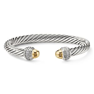 David Yurman Cable Bracelet with 14K Yellow Gold Dome & Diamonds- 3055206