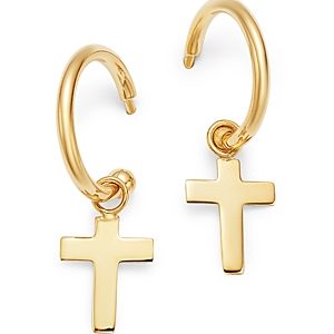 Moon & Meadow 14K Yellow Gold Small Dangling Cross Hoop Earrings - 100% Exclusive- 3258040