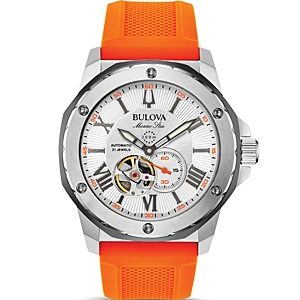 Bulova Marine Star Orange Silicone Strap Automatic Watch, 45mm- 3287519
