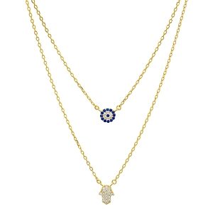 Aqua Double Strand Hamsa Pendant Necklace in 14K Gold-Plated Sterling Silver or Sterling Silver, 14-16 - 100% Exclusive- 4400831