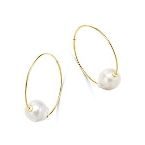 Bloomingdale's Baroque Cultured Pearl Hoop Earrings in 14K Yellow Gold - 100% Exclusive- 3258021