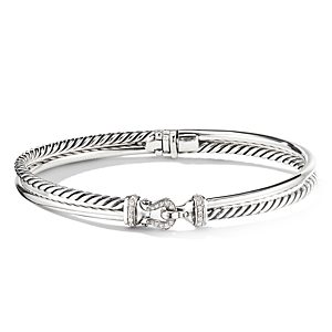 David Yurman Sterling Silver Cable Buckle Two-Row Bracelet with Diamonds- 3176498