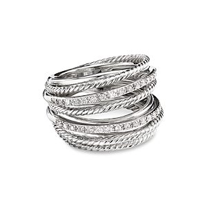 David Yurman Sterling Silver Crossover Wide Ring with Diamonds, 9- 3402031