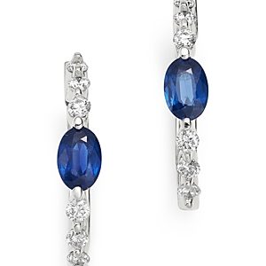 Bloomingdale's Blue Sapphire & Diamond Hoop Earrings in 14K White Gold - 100% Exclusive- 3322734