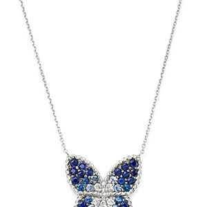 Bloomingdale's Blue Sapphire & Diamond Butterfly Necklace in 14K White Gold, 16 - 100% Exclusive- 3322735