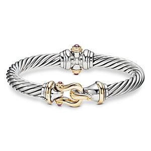 David Yurman Sterling Silver & 18K Yellow Gold Cable Buckle Bracelet with Rhodalite Garnet- 3175329