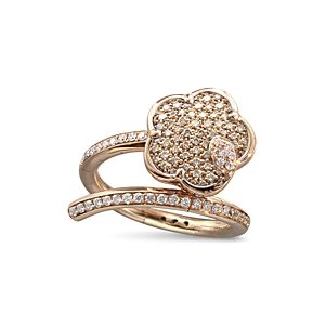Pasquale Bruni 18K Rose Gold Joli White & Champagne Diamond Flower Bypass Ring- 3339414