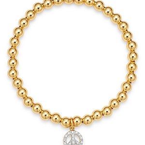 Zoe Lev 14K Yellow Gold Diamond Peace Charm Beaded Bracelet- 3329072