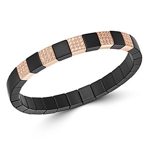 Roberto Demeglio 18K Rose Gold & Black Ceramic Scacco Champagne Diamond Stretch Bracelet- 3453140