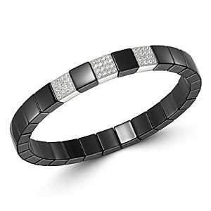Roberto Demeglio 18K White Gold & Black Ceramic Scacco Diamond Stretch Bracelet- 3453152