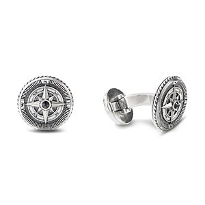 David Yurman Sterling Silver Maritime Compass Cufflinks with Black Diamonds- 3355495