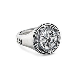 David Yurman Men's Sterling Silver Maritime Compass Signet Ring with Black Diamond- 3355522
