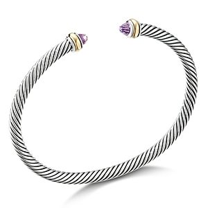 David Yurman Sterling Silver & 18K Yellow Gold Cable Cuff Bracelet with Amethyst- 3355531