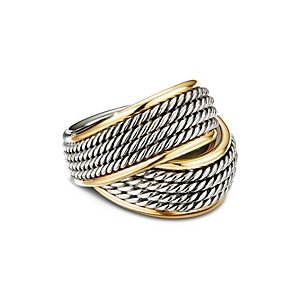 David Yurman Sterling Silver & 18K Yellow Gold Origami Crossover Ring- 3355561