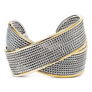 David Yurman Sterling Silver & 18K Yellow Gold Origami Large Crossover Cuff Bracelet- 3355539