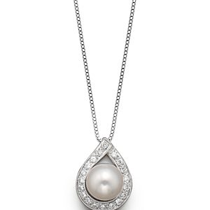 Cultured Akoya Pearl Pendant Necklace with Diamonds, 17.5- 478237