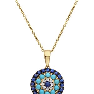 Bloomingdale's Diamond, Blue Sapphire & Turquoise Pendant Necklace in 14K Yellow Gold, 18 - 100% Exclusive- 3500235