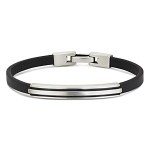 David Yurman Sterling Silver Deco Black Leather Id Bracelet- 3355490