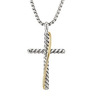 David Yurman Sterling Silver & 18K Yellow Gold Crossover Cross Necklace, 17- 3441975