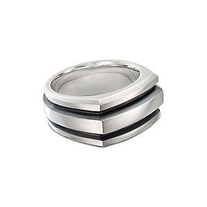 David Yurman Men's Sterling Silver & Black Enamel Deco Cigar Band Ring- 3355516