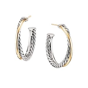 David Yurman Sterling Silver & 18K Yellow Gold Crossover Medium Hoop Earrings- 3441973