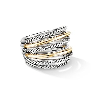 David Yurman Sterling Silver & 18K Yellow Gold Crossover Wide Ring, 9- 3921342