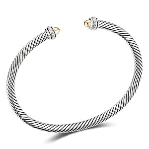 David Yurman Sterling Silver & 18K Yellow Gold Cable Classic Bracelet with Diamonds- 3355590
