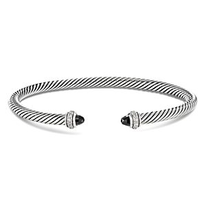 David Yurman Sterling Silver Cable Classic Bracelet with Black Onyx & Diamonds- 3355583