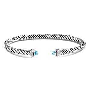 David Yurman Sterling Silver Cable Classic Bracelet with Blue Topaz & Diamonds- 3355585